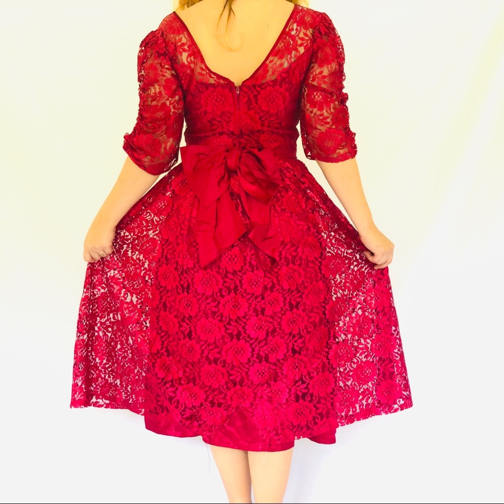 Vintage 80s Party Dress Magenta Floral Lace
